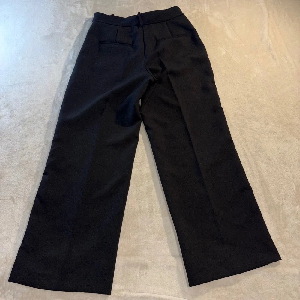 Zara Basic Black Wide Leg Side Stripe Trousers Gold Geometric Tape Small